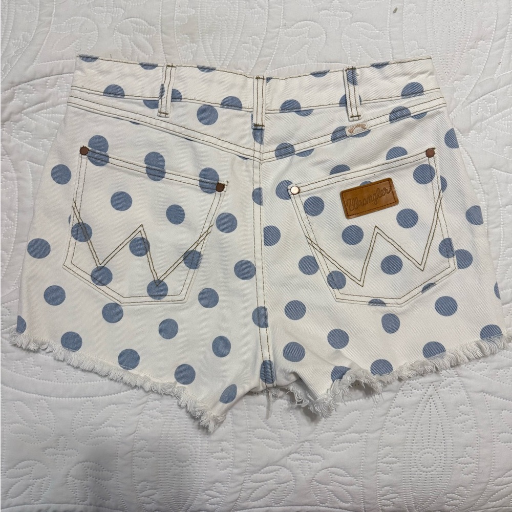 Wrangler x Billabong white jean shorts with polka dots size 28